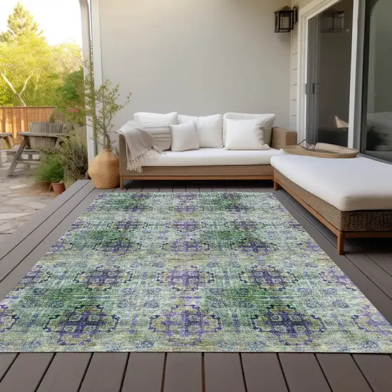 Purple and Green Floral Medallion Washable Non Skid Indoor Outdoor Area Rug Photo 8