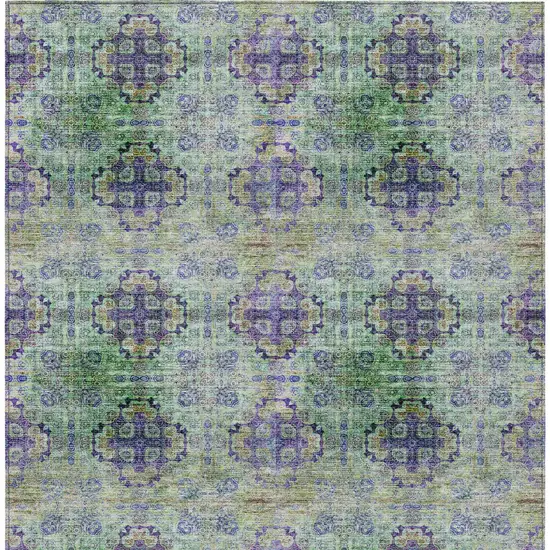 Purple and Green Floral Medallion Washable Non Skid Indoor Outdoor Area Rug Photo 6