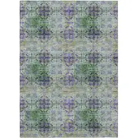 Photo of Purple and Green Floral Medallion Washable Non Skid Indoor Outdoor Area Rug