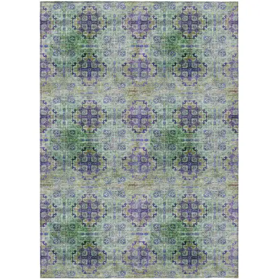 Purple and Green Floral Medallion Washable Non Skid Indoor Outdoor Area Rug Photo 1