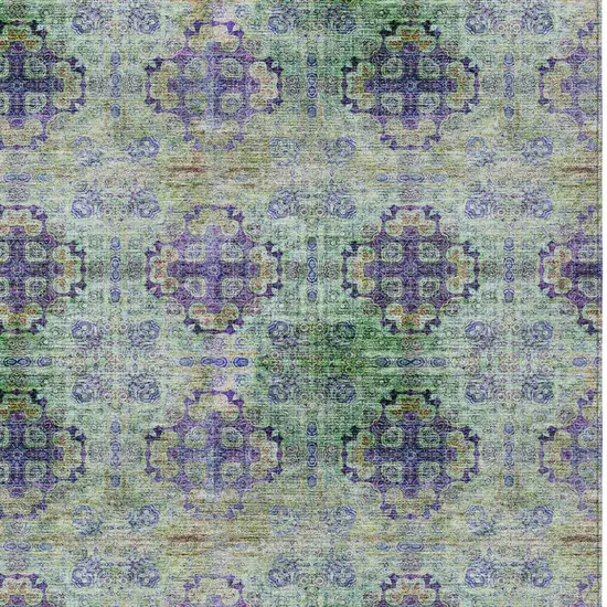 Purple and Green Floral Medallion Washable Non Skid Indoor Outdoor Area Rug Photo 5