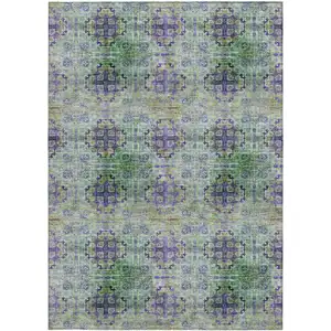 Photo of Purple and Green Floral Medallion Washable Non Skid Indoor Outdoor Area Rug