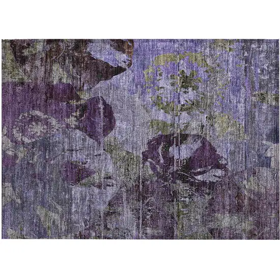 Purple and Green Floral Washable Non Skid Indoor Outdoor Area Rug Photo 2