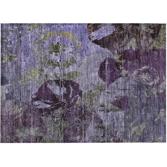 Purple and Green Floral Washable Non Skid Indoor Outdoor Area Rug Photo 4