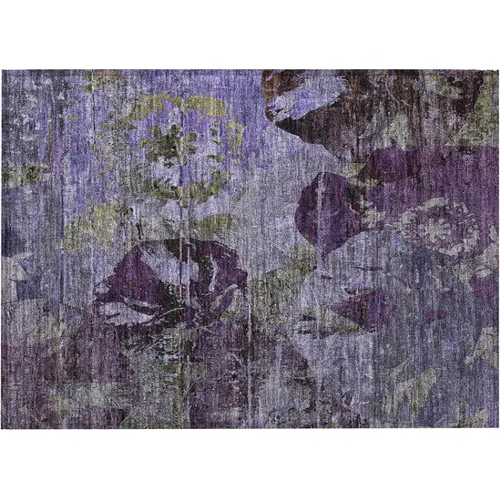 Purple and Green Floral Washable Non Skid Indoor Outdoor Area Rug Photo 5