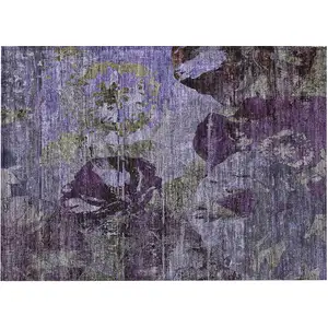 Photo of Purple and Green Floral Washable Non Skid Indoor Outdoor Area Rug