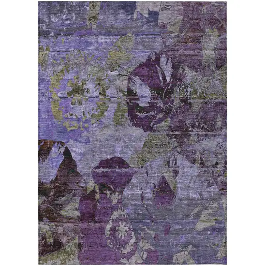 Purple and Green Floral Washable Non Skid Indoor Outdoor Area Rug Photo 2