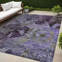 Photo of Purple and Green Floral Washable Non Skid Indoor Outdoor Area Rug