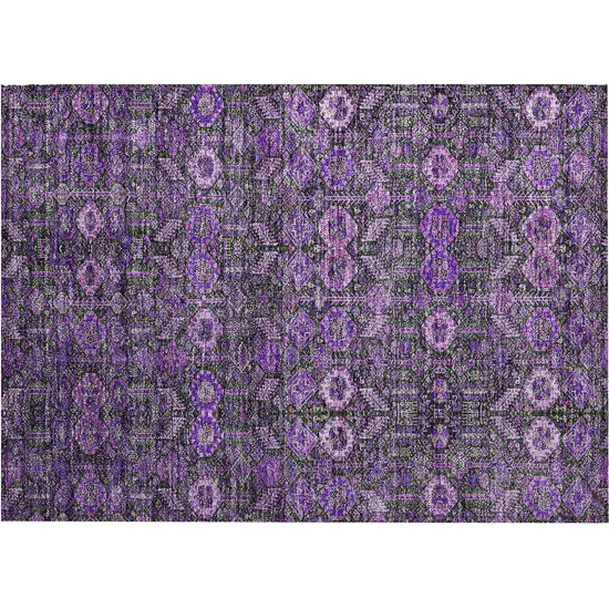 Purple and Green Floral Washable Non Skid Indoor Outdoor Area Rug Photo 2