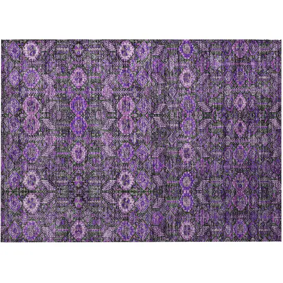 Purple and Green Floral Washable Non Skid Indoor Outdoor Area Rug Photo 5