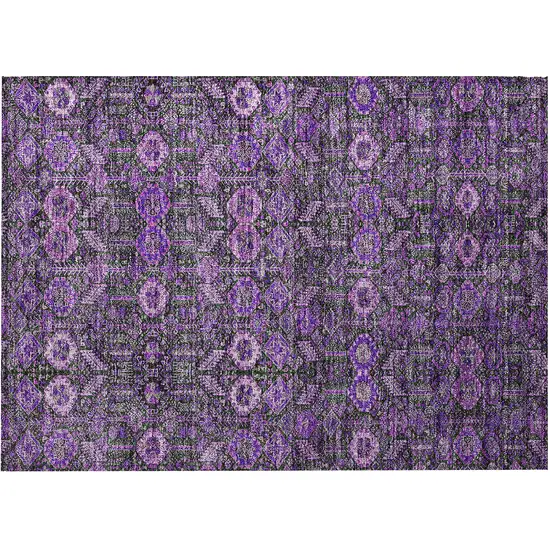 Purple and Green Floral Washable Non Skid Indoor Outdoor Area Rug Photo 5