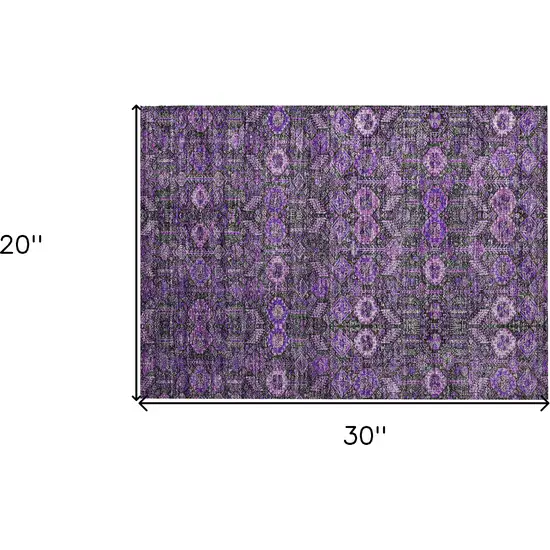 Purple and Green Floral Washable Non Skid Indoor Outdoor Area Rug Photo 3