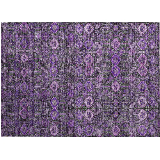 Purple and Green Floral Washable Non Skid Indoor Outdoor Area Rug Photo 2