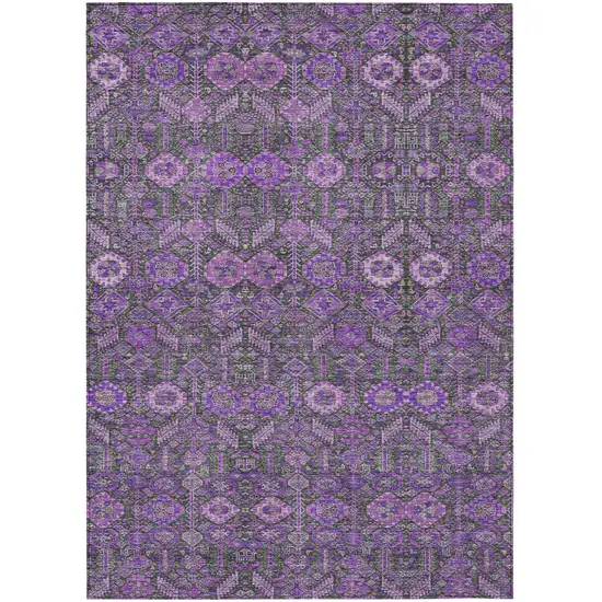 Purple and Green Floral Washable Non Skid Indoor Outdoor Area Rug Photo 2