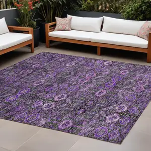 Photo of Purple and Green Floral Washable Non Skid Indoor Outdoor Area Rug