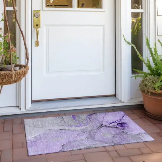 Purple and Ivory Abstract Washable Non Skid Indoor Outdoor Area Rug Photo 8