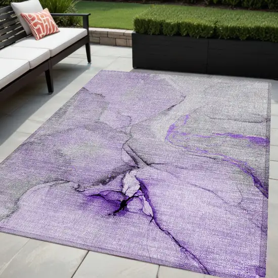 Purple and Ivory Abstract Washable Non Skid Indoor Outdoor Area Rug Photo 1