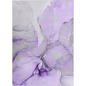 Photo of Purple and Ivory Abstract Washable Non Skid Indoor Outdoor Area Rug