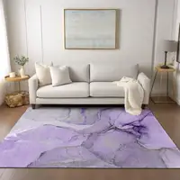 Photo of Purple and Ivory Abstract Washable Non Skid Indoor Outdoor Area Rug