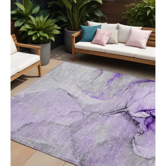 Purple and Ivory Abstract Washable Non Skid Indoor Outdoor Area Rug Photo 1