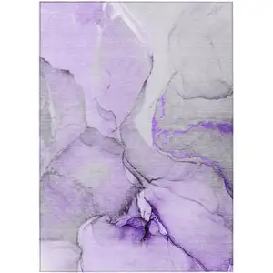 Photo of Purple and Ivory Abstract Washable Non Skid Indoor Outdoor Area Rug