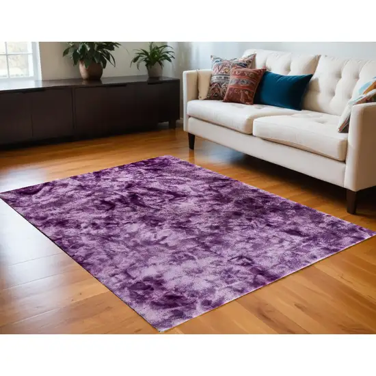 Purple and Ivory Faux Fur Shag Non Skid Area Rug Photo 2