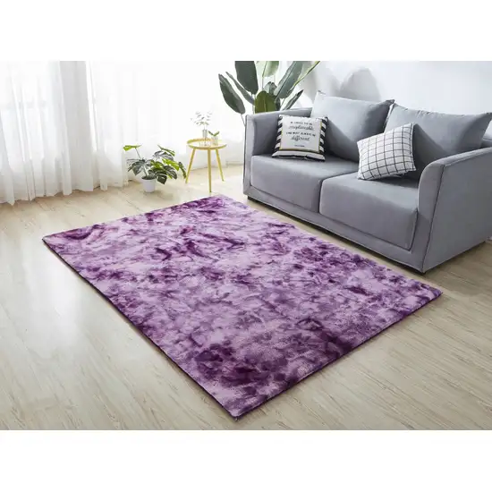 Purple and Ivory Faux Fur Shag Non Skid Area Rug Photo 5