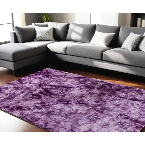 Purple and Ivory Faux Fur Shag Non Skid Area Rug Photo 2