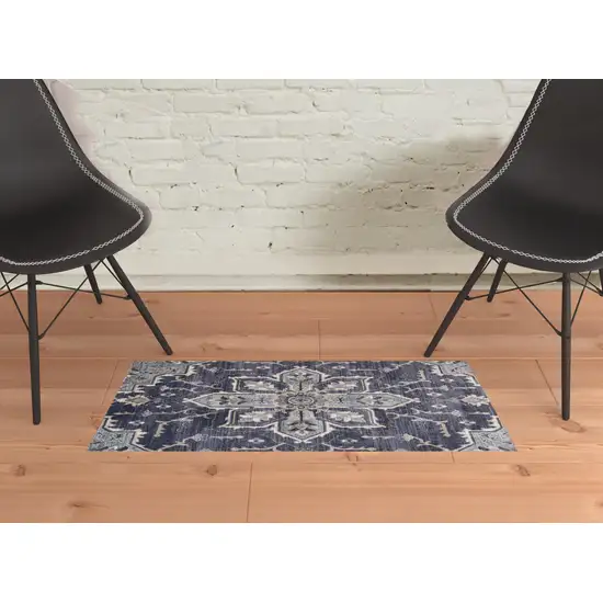 Purple and Ivory Medallion Power Loom Area Rug Photo 2