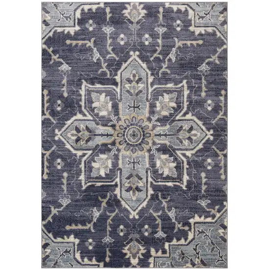 Purple and Ivory Medallion Power Loom Area Rug Photo 1