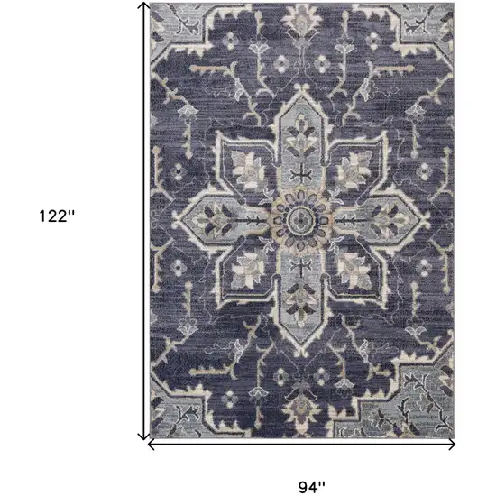 Purple and Ivory Medallion Power Loom Area Rug Photo 6