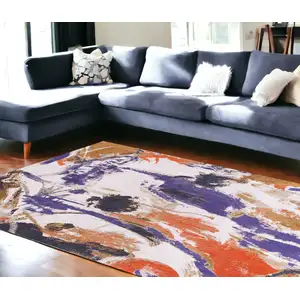 Photo of Purple and White Abstract Non Skid Area Rug