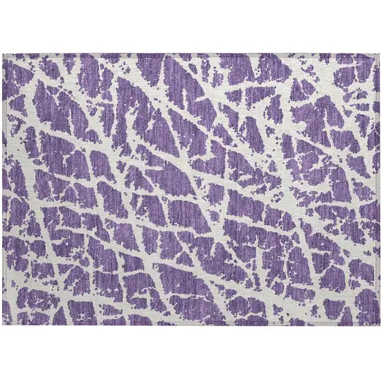 Purple and White Abstract Washable Non Skid Indoor Outdoor Area Rug Photo 2