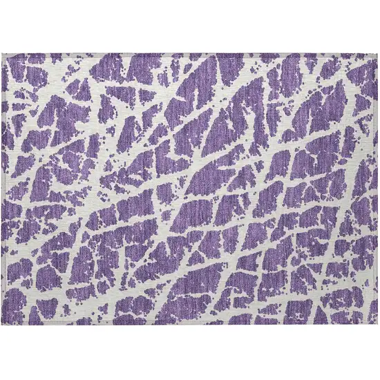 Purple and White Abstract Washable Non Skid Indoor Outdoor Area Rug Photo 4