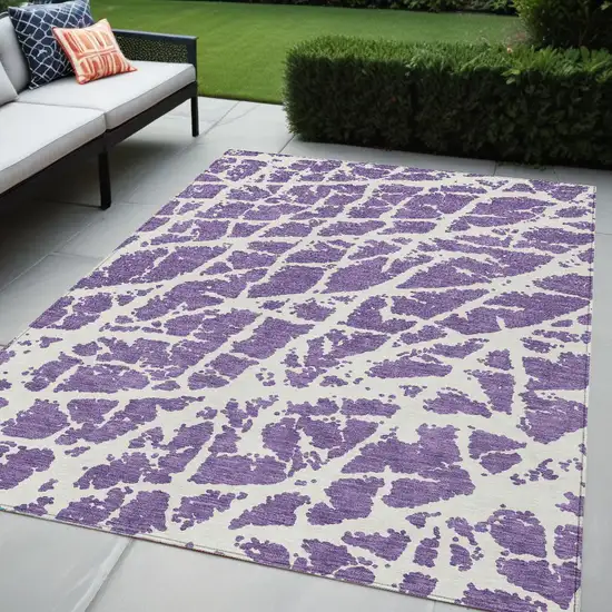 Purple and White Abstract Washable Non Skid Indoor Outdoor Area Rug Photo 1