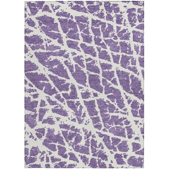 Purple and White Abstract Washable Non Skid Indoor Outdoor Area Rug Photo 5