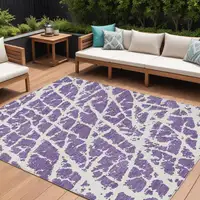 Photo of Purple and White Abstract Washable Non Skid Indoor Outdoor Area Rug