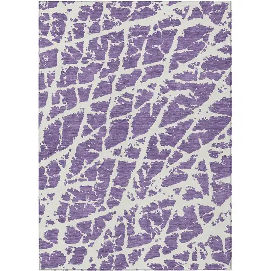 Purple and White Abstract Washable Non Skid Indoor Outdoor Area Rug Photo 2