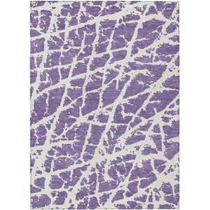 Photo of Purple and White Abstract Washable Non Skid Indoor Outdoor Area Rug