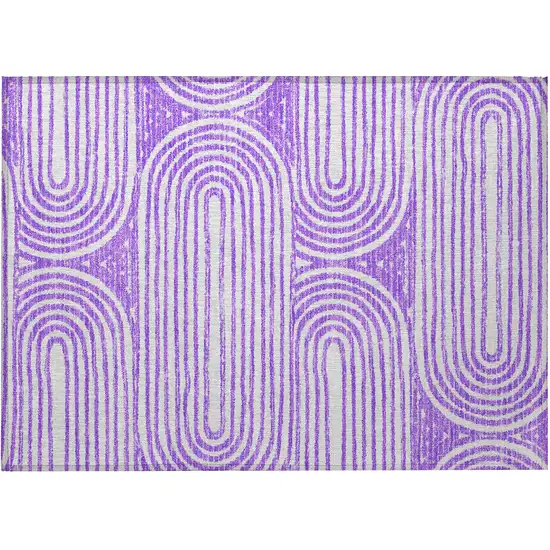 Purple and White Abstract Washable Non Skid Indoor Outdoor Area Rug Photo 4