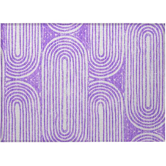 Purple and White Abstract Washable Non Skid Indoor Outdoor Area Rug Photo 5