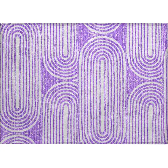 Purple and White Abstract Washable Non Skid Indoor Outdoor Area Rug Photo 2