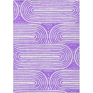 Photo of Purple and White Abstract Washable Non Skid Indoor Outdoor Area Rug