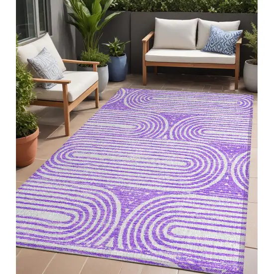 Purple and White Abstract Washable Non Skid Indoor Outdoor Area Rug Photo 1