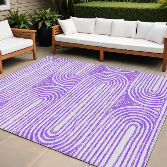 Purple and White Abstract Washable Non Skid Indoor Outdoor Area Rug Photo 1