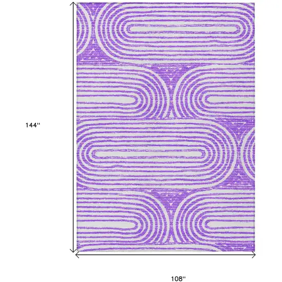 Purple and White Abstract Washable Non Skid Indoor Outdoor Area Rug Photo 7