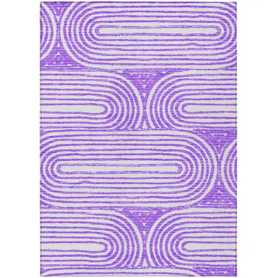 Purple and White Abstract Washable Non Skid Indoor Outdoor Area Rug Photo 2