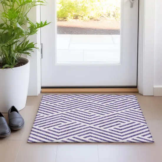 Purple and White Geometric Washable Non Skid Indoor Outdoor Area Rug Photo 9