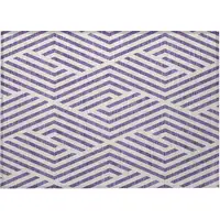 Photo of Purple and White Geometric Washable Non Skid Indoor Outdoor Area Rug