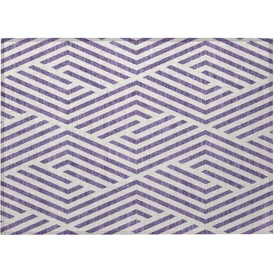 Purple and White Geometric Washable Non Skid Indoor Outdoor Area Rug Photo 4